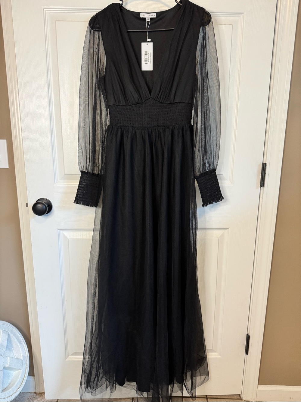 Baltic Born Black Sheer-Sleeve Maxi Dress